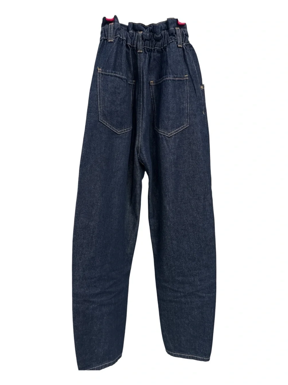 ZARA High Rise Baggy Paperbag Tapered Jeans Dark Blue Size 0